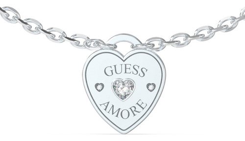 Pulsera Mujer Corazon Guess Amore Color Plateado Diámetro 9 Cm Largo 18 Cm