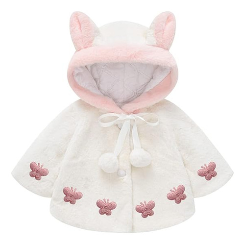 Little Baby Girl Fluffy Poncho Cute Bunny Ear Hooded Cloak C