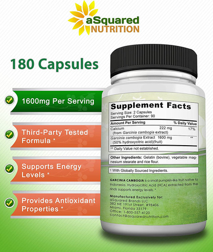 Garcinia Cambogia 1600 Mg - 180 Cápsulas - Píldoras De Extra