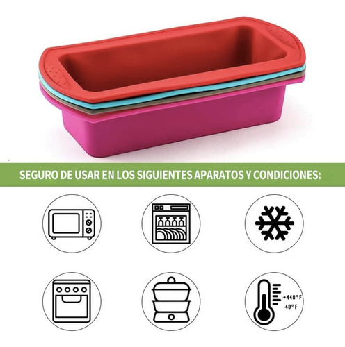 4 Moldes Rectangulares Pastel Desmontable Silicon Reposteria