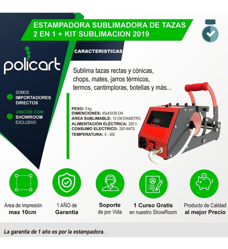 Imagen 3 de 9 de Estampadora Sublimadora Tazas 2 En 1 + Kit Sublimación