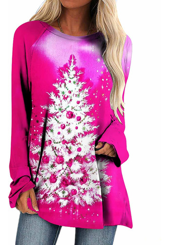 Ãrbol Navidad Tops Para Mujer Lindo Manga Larga Cuello Gran