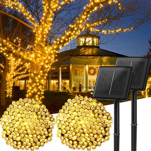 Cadena De Luces Solares Para Exteriores 100 Led 8 Modos Blanco