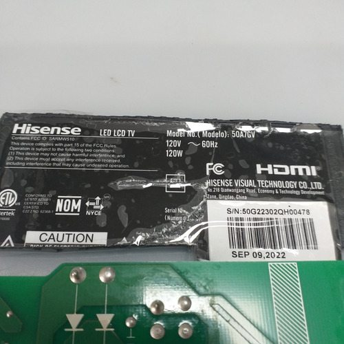 Tarjeta Main Para Pantalla Hisense Modelo 50a7gv (Usado)