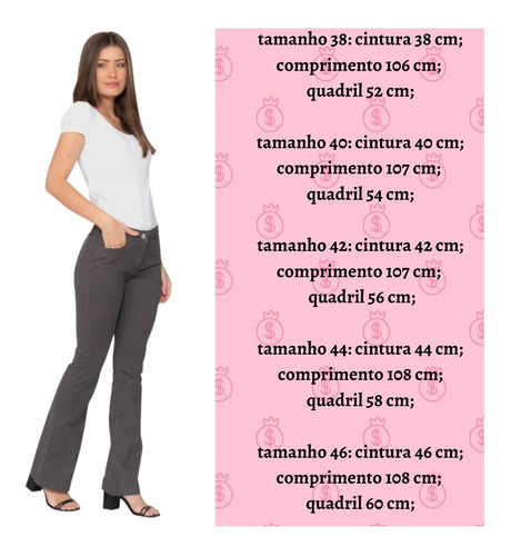 Imagem 6 de 7 de Kit 2 Pçs Calça Flare Em Sarja Lycra E Saia Feminina Bolsos
