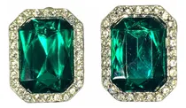 Comprar Aros Cristales Tonos Blancos Y Verde Esmeralda Bañado En Oro