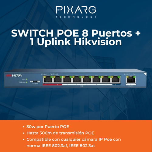 Imagen 2 de 7 de Switch Poe Hikvision 8 Puertos 100mb + 1 Up Ds-3e0109p-e/m