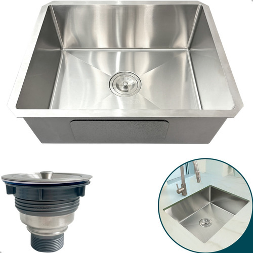 Cuba Inox Gourmet 50x40 Cm Quadrada De Embutir Bancada E Valvula Higiênica 4 1/2 Com Cesto Removível Aço Inox Pia Cozinha Dona D.cor