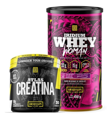 Kit Whey Protein Woman Body Collagen + Creatina Sabor Milkshake de Chocolate