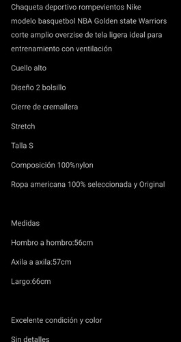 Rompevientos Deportivo Nike Nba Golden State Warriors (Usado)