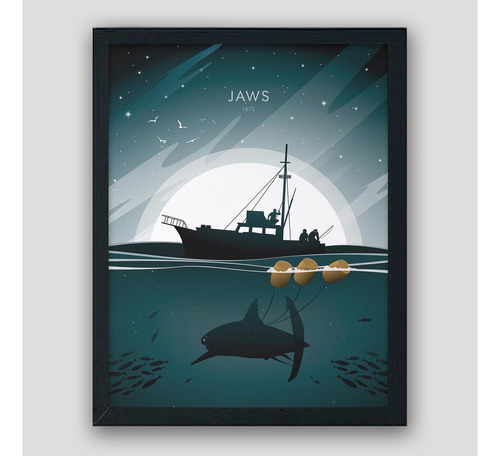 Cuadro Tiburón Película Arte 30x23 Madera Vidrio Poster 