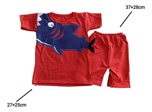 Conjunto Algodón Polera Y Short Tiburón / 18-24 Meses