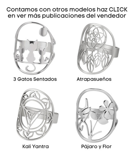 Imagen 4 de 8 de Anillo Gato Sentado Mujer Ajustable Acero Plata Minimalista