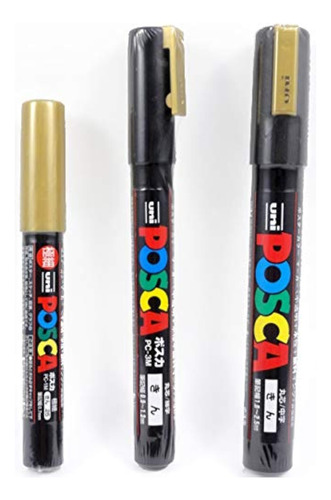 Uni Posca 3 Marcadores De Pintura De Oro = 3 Diferentes Tama