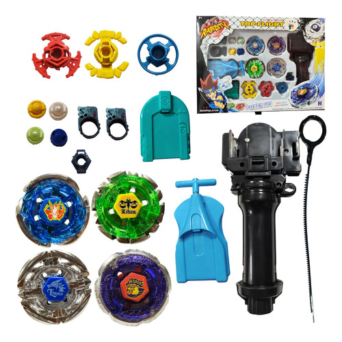 Kit 4 Beyblade Metal Fusion Pião C/super Lançador Brinquedo