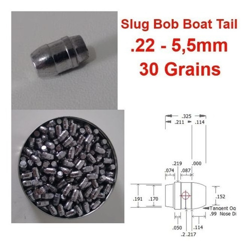 Chumbo Slug 5,5mm 30 Grains Para Carabina Pcp 250 Unidades