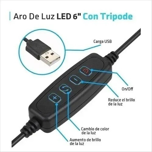 Imagen 2 de 3 de Aro De Led 16cm 3 Tonos De Luz Selfie Zoom Tik Tok +trípode