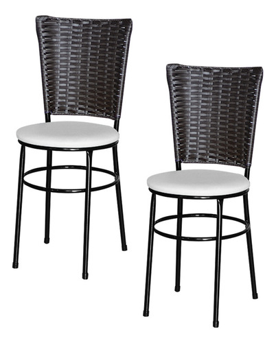 Conjunto 2 Cadeiras Para Mesa Aço Preta Hawai Fita Marrom