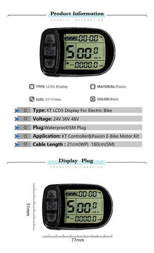 Conector Impermeable Ebike Kt-lcd5 De 24 V, 36 V, 48 V, 72 V