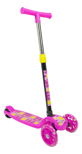 Patinete Infantil Altura Regulável Dobrável 3 Rodas Com Led Cor Rosa