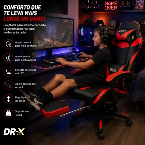 Cadeira Gamer Drx Premium Black/red Ergonômica Escritório Cadeira Gamer Drx Premium Black/red Ergonômica Escritório