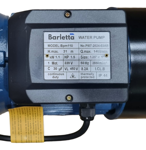 Bomba Centrifuga Barletta Bpm 110 1 1/4x1 1.5hp 220v