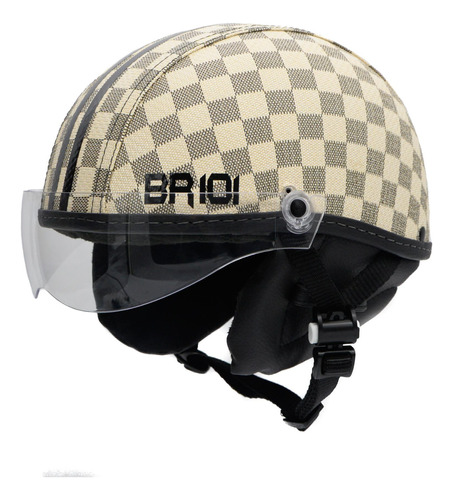 Capacete Coquinho Br 101 Xadrez Bege Viseira Cristal Pp