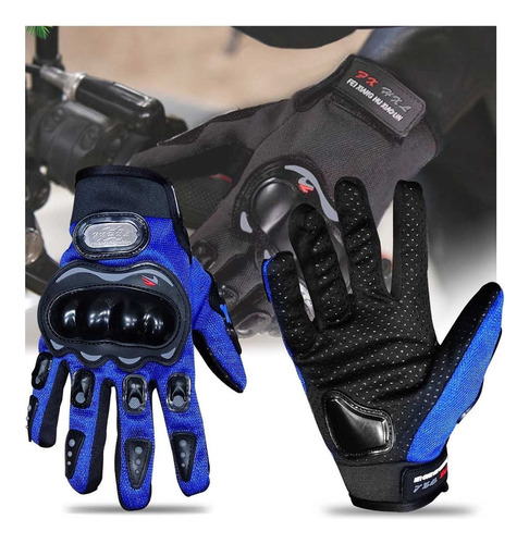 Luva Motociclista Raptor Dl Com Protetor Preto Cor Azul Tamanho M