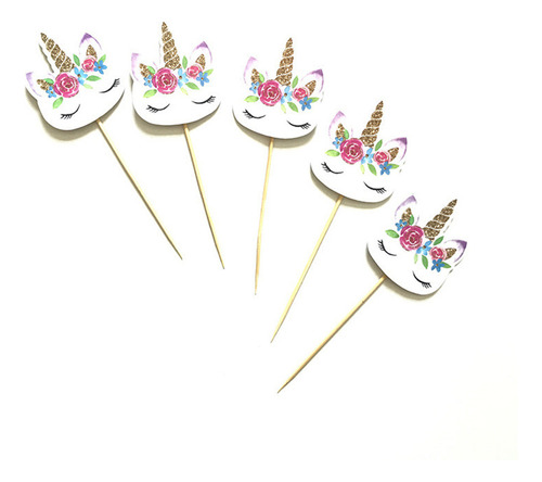48 Peças De Chapéus De Bolo De Unicórnio Com Padrão Floral P