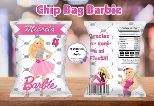 Barbie Party Pink Gold  Printable Chip Packet Favour Template  Black Bow  Studio
