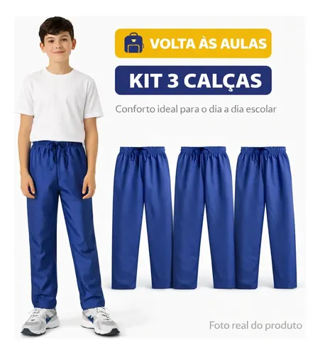 Kit 3 Calças de Uniforme Escolar em Helanca Forrada (Jogger)