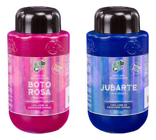  Kit Máscara Pigmentante Jubarte + Boto Rosa 300ml Kamaleão Tom Rosa Neon + Azul Abissal