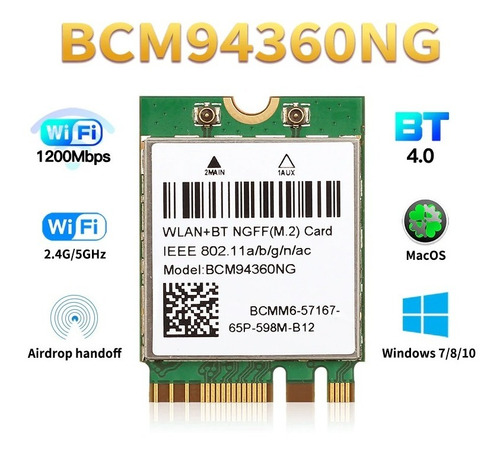 Wi-fi Wireless Bcm94360ng M.2 Bluetooth 4.0 Hackintosh