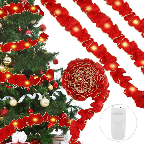 Guirnalda Arbol Navidad Rojo Purpurina 36 Pie Luz Led Cinta