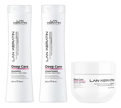 Kit Deep Care Lan Keratin Shampoo Acondicionador Mascara Cap