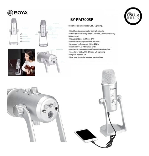 Imagen 7 de 8 de Micrófono Condensador Boya By-pm700sp Para Mac, Pc Y Android