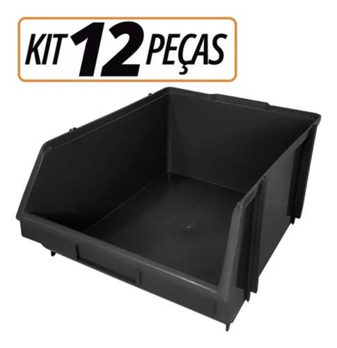 Kit 12 Caixa Organizadora Bin N8 Plástica Resistente Preto