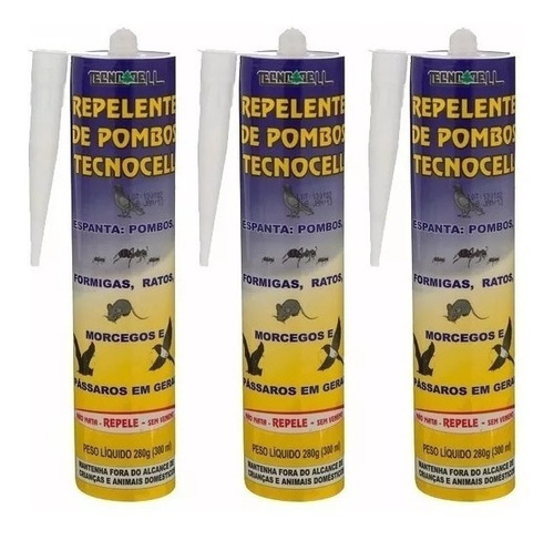 Repelente Espanta Morcego Pombo 300ml Tecnocell 3 Tubos