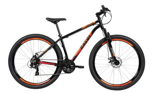 Mountain bike Caloi Vulcan aro 29 17" 21v freios de disco mecânico câmbios Power Index y Shimano Tourney TZ300 cor preto/laranja