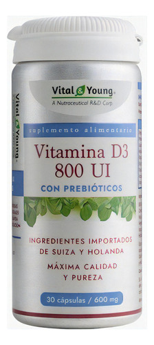 Vitamina D3 800 Ui + Prebióticos. Sin Sabor.