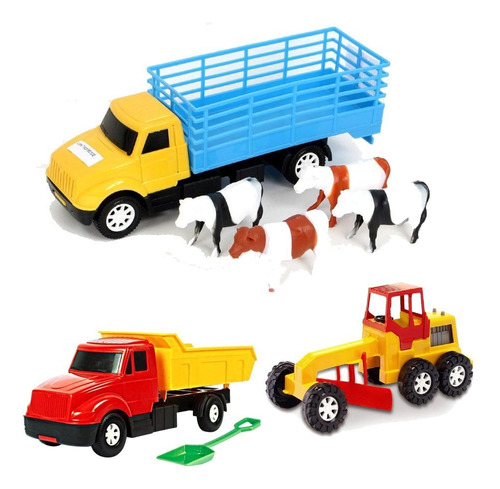 Kit Caminhão Trator Bois Animais Fazenda Brinquedo Infantil