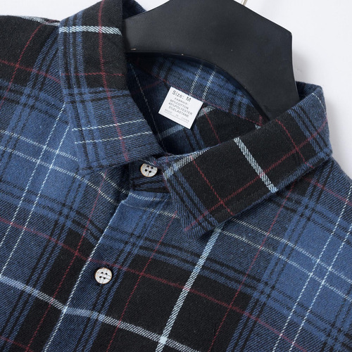 Blusas Masculinas Xadrez Com Gola Virada Para Baixo Com Bols