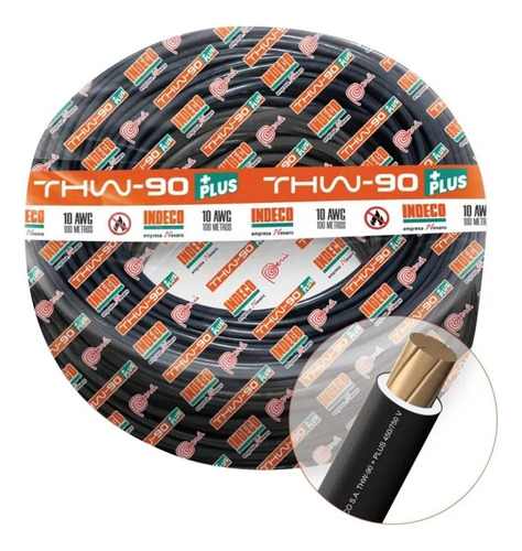 Cable Eléctrico 750v Pvc 10awg Thw-90 Plus Indeco
