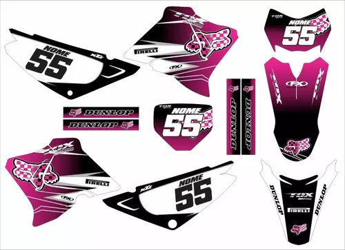 Kit Adesivo Moto De Trilha Ttr 230 Fox Dunlop Azul E Rosa