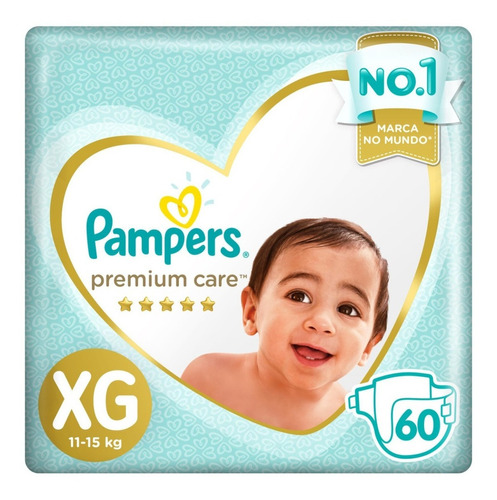 Pampers fraldas descartáveis infantis premium care com 60 unidades tamanho XG