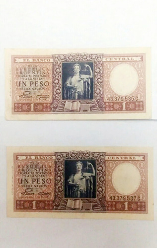 Dos Billetes Antiguos 1 Peso Serie C Casi Correlativos