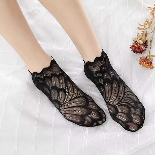 5 Pares De Calcetines Sexy De Encaje Invisible Para Mujer, D