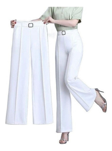 Pantalones Rectos Con Cinturón Pierna Ancha De Oficina Mujer