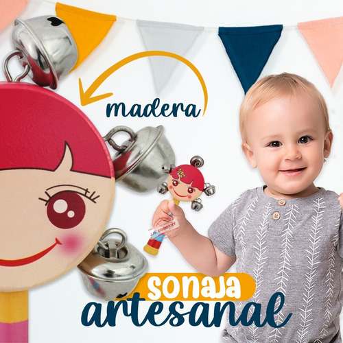 Imagen 4 de 6 de Set 8 Piezas Sonaja Juguete De Madera Didactico Artesanal