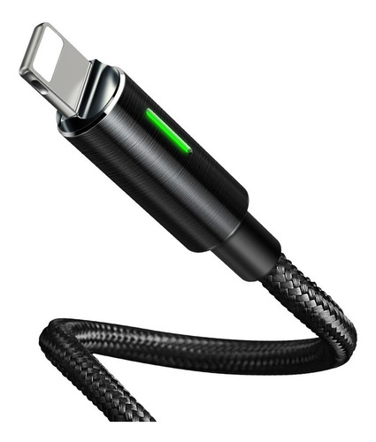 Cable Usb A Lightning Inteligente Con Luz Led Uso Rudo 1.2m Color Negro
